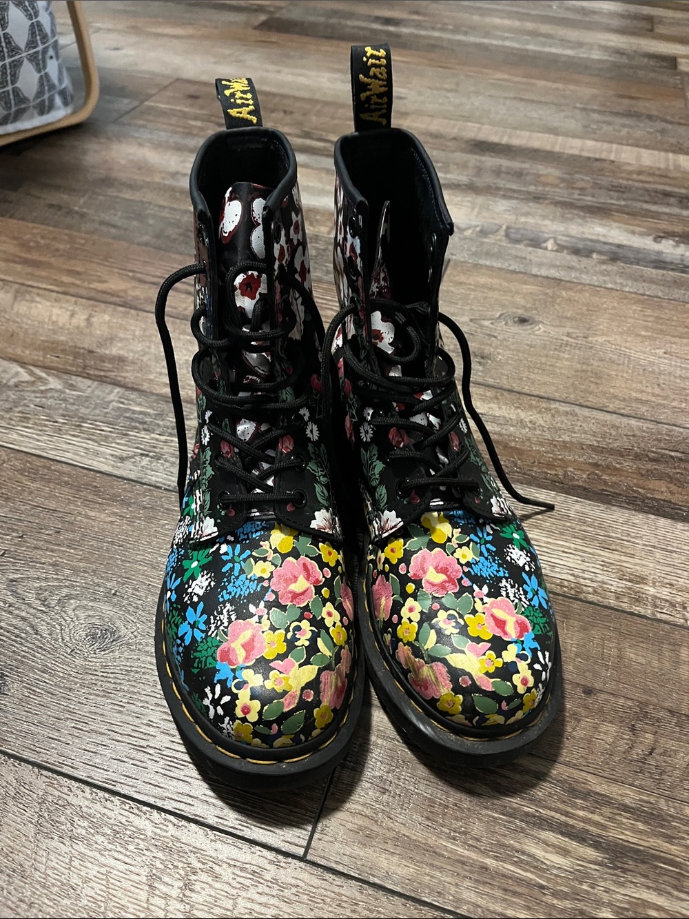 Dr. Martens Black Floral Lace-Up Combat Boots - Picture 3 of 4